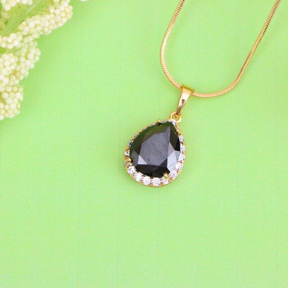 "Teardrop Black Pendant with White Crystal Border in Rose Gold Finish, XPPT1614 - Picture 12 of 13